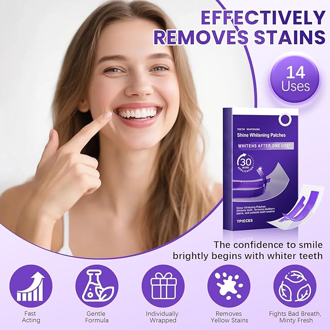 Purple Teeth Whitening Strips, Enamel Safe for Sensitive Tooth, Professional Treatments Coffee & Smoking Deep Stain Power Removal, Residue-Free Non-Slip (14Pcs)