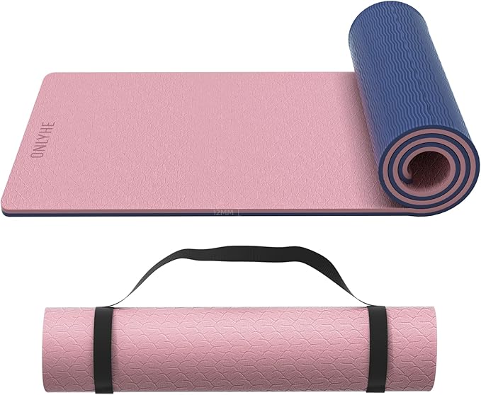 Extra Thick 12mm TPE Exercise Yoga Mat with Strap, 1/2 Inch Non-slip Workout Mat for gymnastics, Pilates, Home, Workout, Gym Floor Fitness