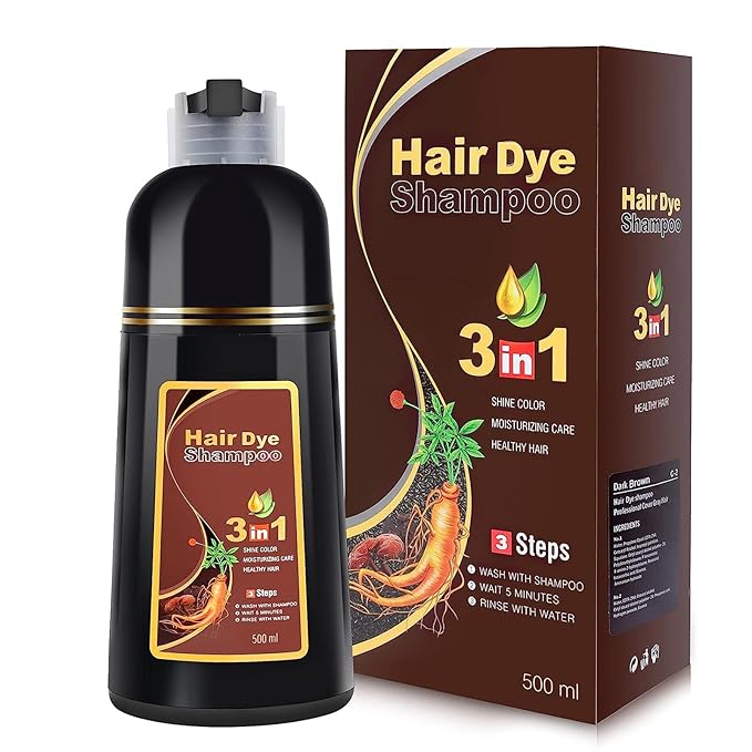 IIIMEIDU MEIDU Dark Brown Hair Dye Shampoo 3 in 1, Instant Hair Color Shampoo for Women Men, Herbal Ingredients Coloring in Minutes 500ML