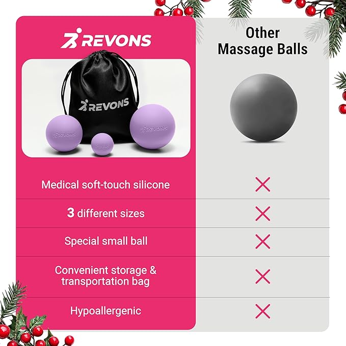3 in 1 Massage Ball Set - Lacrosse Balls for Myofascial Release, Back Pain Relief, Face Fitness, Trigger Points, Yoga, Physical Therapy, Muscle Recovery and Soft Deep Tissue Massage (Purple)