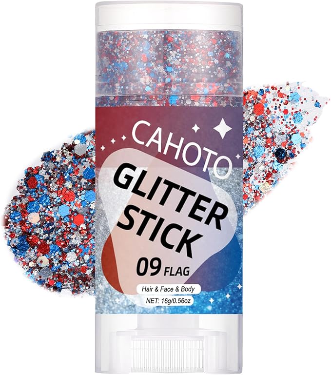 Flag Face Body & Hair Glitter Stick for Independence Day, 4th of July Red White Blue Glitter Gel for Women, Patriotic Pride USA Flag Sparkling Sequins for Memorial Day Festival Party, 0.56oz