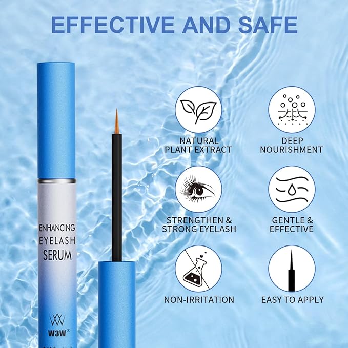 W3W Eyelash Growth Serum – Peptide Lash Enhancer for Longer, Thicker Lashes & Brows – Clinically Proven Natural Botanical Formula with Myristoyl Pentapeptide-4 & Helichrysum Extract (4ml)
