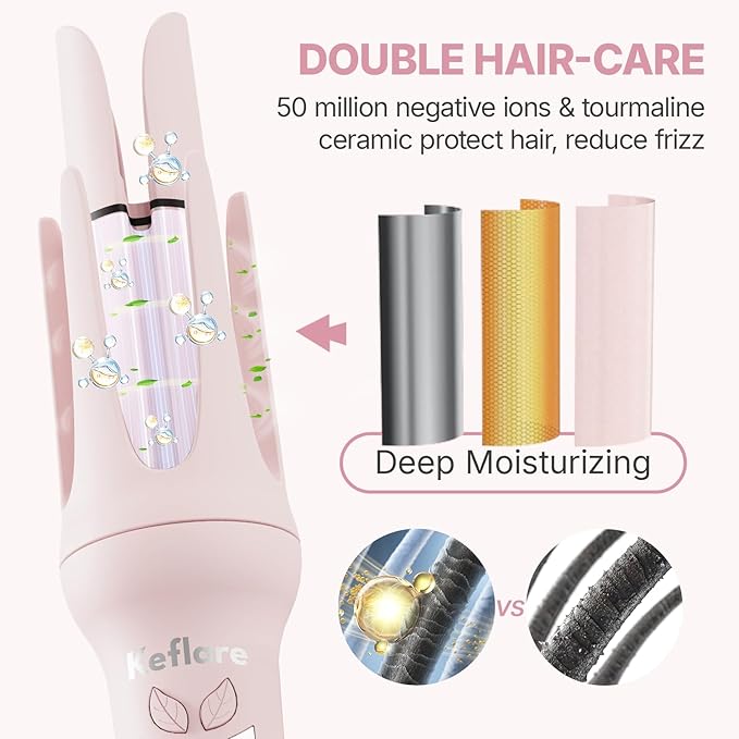 Automatic Curling Iron 1 1/4 inch, Hair Curler with 3 Temperatures & 50 Million Ionic, 10s Fast Heating, 2-Way Rotation, Anti-Scald, Auto Shut-Off for Hair Styling, Dual Voltage for Travel