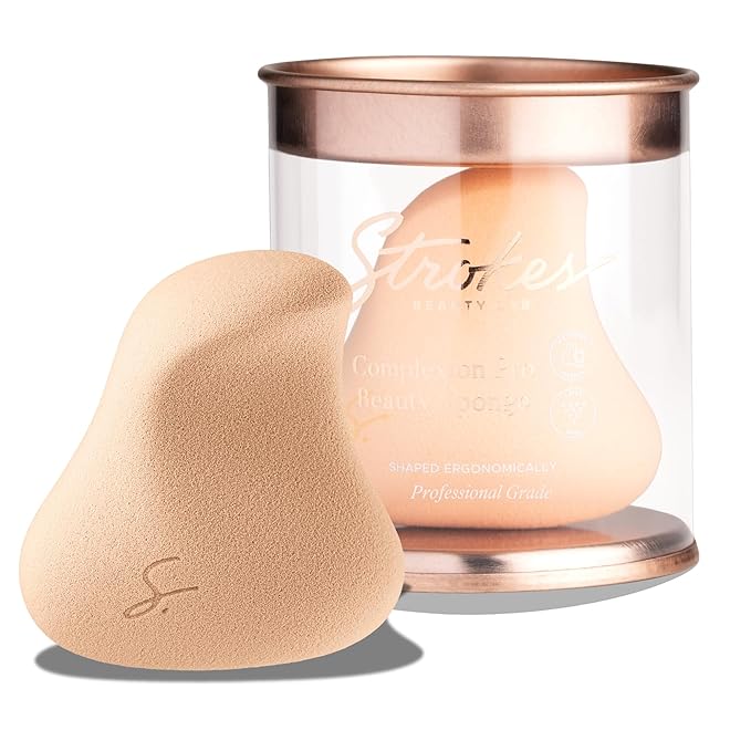 Strokes Beauty Lab Original Beauty Blender Makeup Sponge Applicator for Powder, Cream & Liquid, Beauty Tools Puff, Streak Free Application, Vegan, Cruelty Free Made in USA, Peach