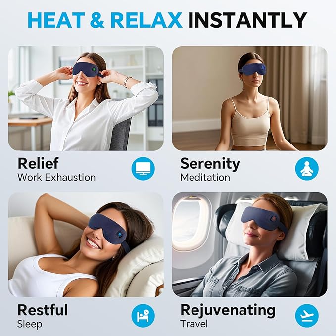 Cordless Heated Eye Mask for Dry Eyes Relief, with 3 Heat Settings, Washable Eye Cover, Warm Heating Pad for Stye Eye Treatment & Travel Use