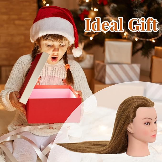 28Inch Mannequin Head with 80% Real Human Hair - Doll Head for Hair Styling Braiding Curling,Cosmetology Mannequin Head with hair with Table Clamp Hair Styling Set (Blonde)