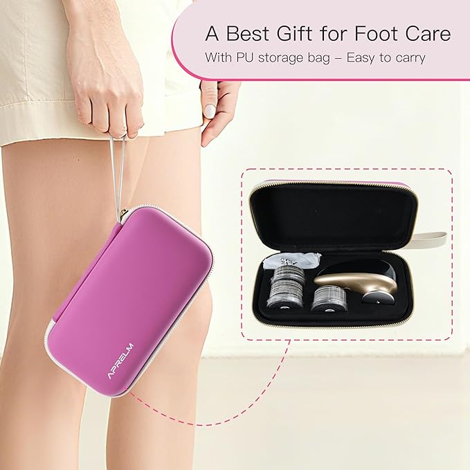 Rechargeable Electric Foot Callus Remover with 3-Sizes 120Pcs Sandpapers, Professional 1000RPM Electric Foot File with Organizer, Pedicure Tools Gifts for Women Men (E5 Black-Gold)