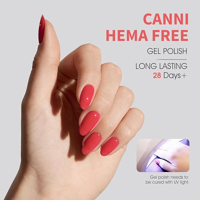 CANNI Red Gel Nail Polish, 1Pcs Orange Red Gel Polish Baby Pink Light Color High Gloss Soak Off U V Manicure Salon DIY