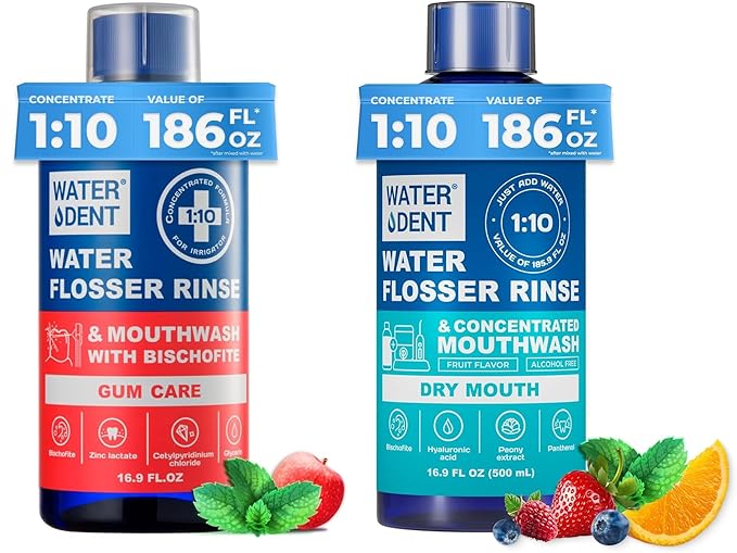 2 Pack Concentrated Water flosser Rinse & Mouthwash Made in USA, Alcohol and Fluoride Free, Apple Mint & Fruit Flavor