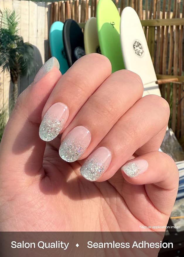 ohora Semi Cured Gel Nail Strips (N Bubble Bomb) - Works with Any Lamps, Salon-Quality, Long Lasting, Easy to Apply & Remove - Includes 2 Prep Pads, Nail File & Wooden Stick