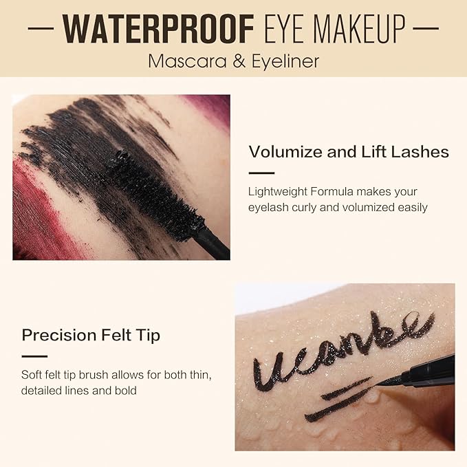 UCANBE Brown Mascara and Liquid Eyeliner Set, Waterproof Colored Eye Makeup Duo - Enhance Your Gaze with Natural Lasting Lift & Curl for Lashes and Pigmented Smudge-Proof Eye Liner