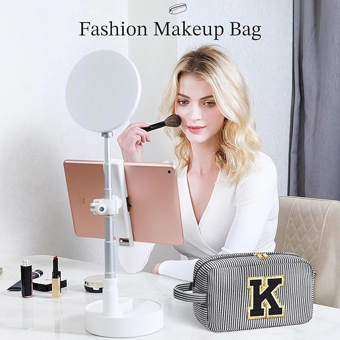 YOOLIFE Initial Makeup Bag for Women - Monogram Cute Makeup Bag Cosmetic Case Toiletry Pouch for Women Her Best Friend Sister Teacher, Personalized Birthday Gifts for Women, Black O
