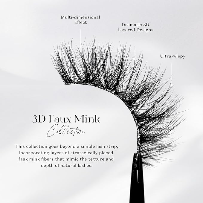 Lilly Lashes 3D Mykonos Faux Mink Strip Eyelashes, False Eyelashes Dramatic Look, Reusable False Lashes, Fake Lashes Pack, Lash Strips with Luxury Silk Like Fibers, No Lash Glue Included