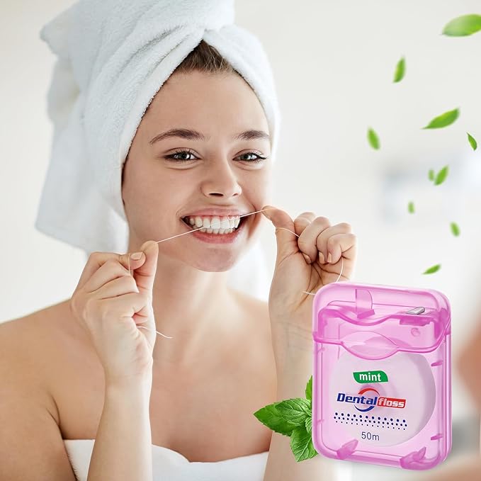 Geiserailie 96 Pack Dental Floss Bulk Mint Flavored Floss 50m Each Travel Dental String Oral Care for Teeth Protection(Square Box)