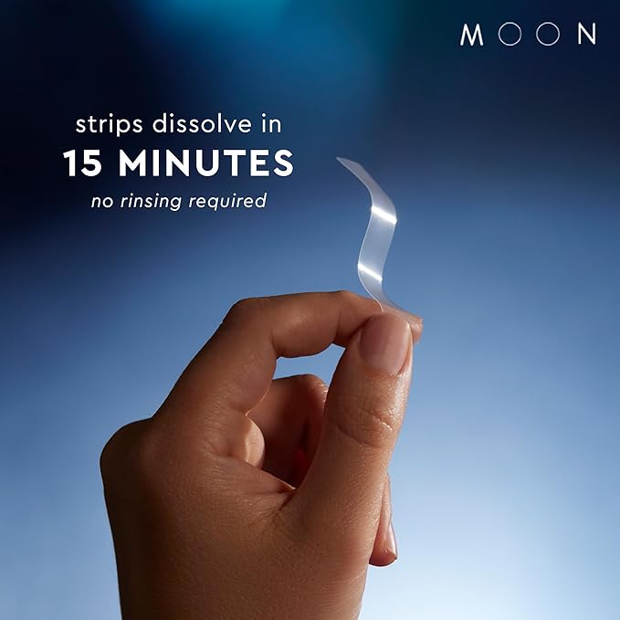 MOON Dissolving Teeth Whitening Strips, 56 No Rinse White Strips, Peppermint, Hydrogen Peroxide & Essential Oils, Whiten Sensitive Teeth up to 7 Shades in 2 Weeks, Travel Essentials, Vegan Oral Care