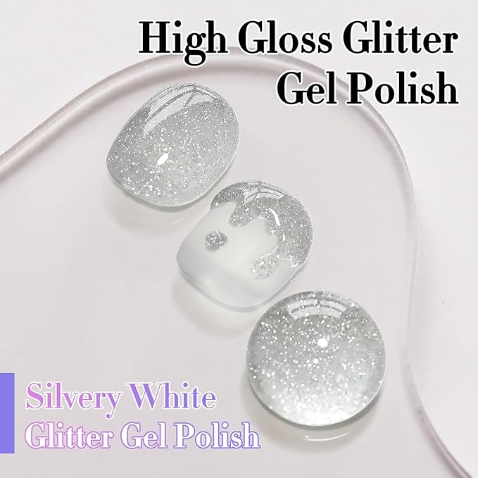 Double Rhythm 0.5Oz Glitter Gel Polish Shimmer Reflective Color for Nail Art Salon DIY Soak Off 15ml Nail Lamp Gel Polish at Home (Silver-B1170)