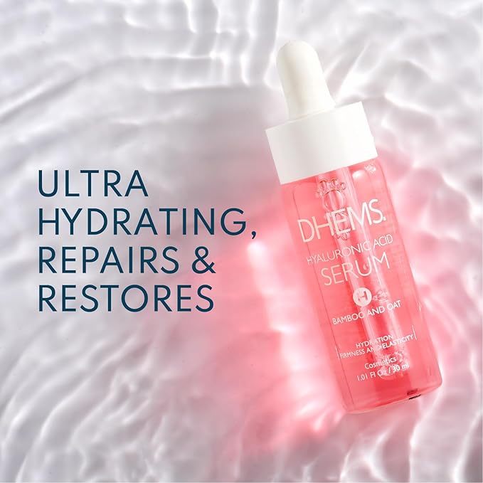 Dhems Hyaluronic Acid Serum for Face with Bamboo and Oat for Reduce Wrinkles, Hydration, Firmmess and Elasticity with Vitamin B3 & B5 for All Skin Types 1.01 Ounces
