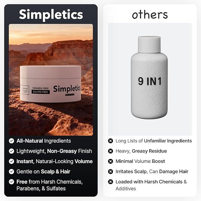 Simpletics Hair Clay for Men (Vanilla Scent) – Natural 6 Ingredient Matte Styling Clay with Beeswax & Coconut Oil – Strong Hold, Water Based, Non-Greasy – Adds Texture & Volume – 2oz