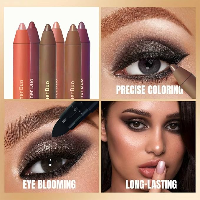 Eyeshadow Stick,2-in-1 Eyeliner & Eye Shadow Stick, Easily Blendable & Buildable, Waterproof, Creamy Easy-Glide, For Effortless Smoky Or Natural Eye Makeup(03+04)
