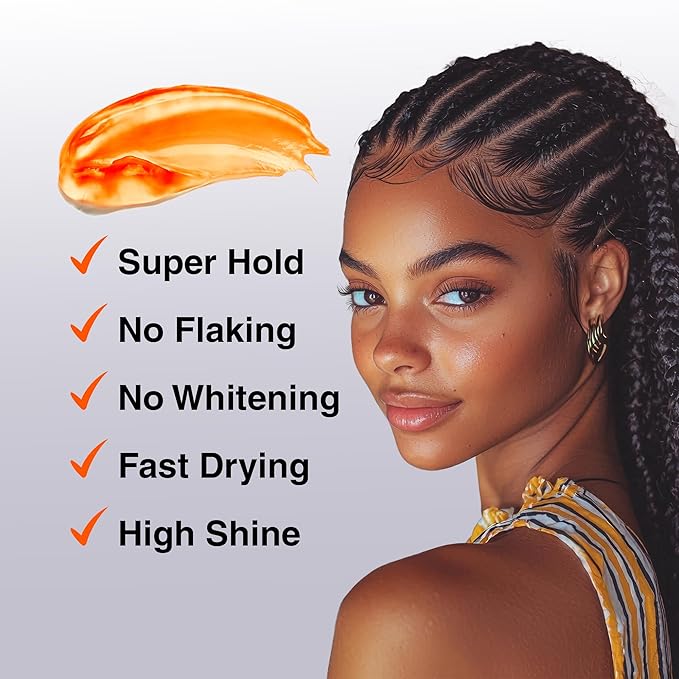 BELLATIQUE GOLD Braiding Gel Maximum Hold for LOC & Twist - No Flaking, No Whitening, Fast Drying, High Shine, Cool & Refreshing, Long Lasting Hold (15 oz)
