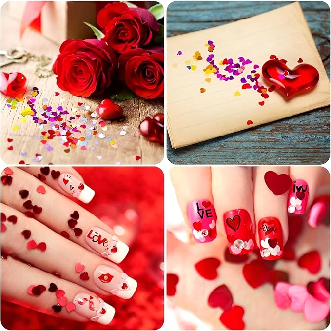 8 Sheets Heart Nail Art Stickers,Valentine's Day Nail Stickers 3D Self-Adhesive Nail Decals, Heart DIY Manicure Decoration Supplies Accessories for Women Girls