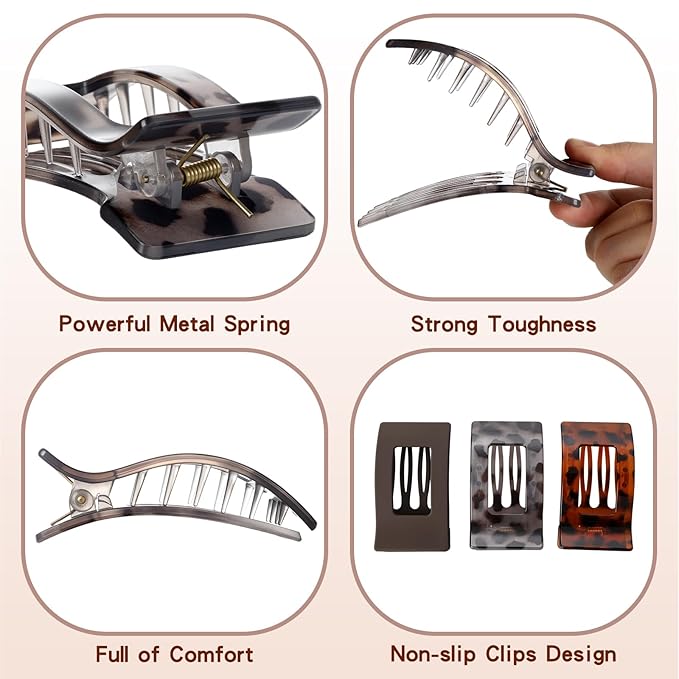8 Pcs Flat Hair Clips, Large Flat Claw Clips for Women Girls, Matte Stylish Classic Hair Barrettes,Strong Hold French Hair Clips for Thick Thin Hair
