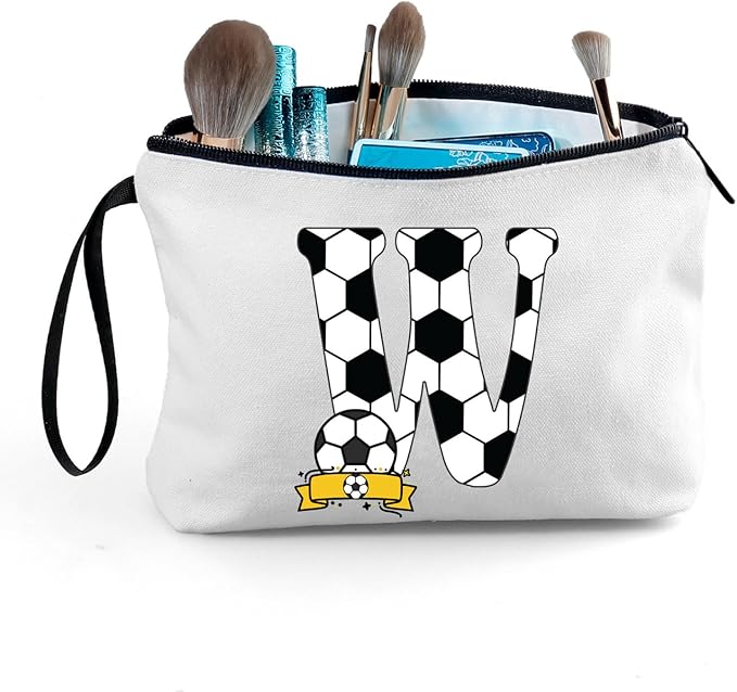 ARIOSEY Soccer Gifts Personalized Soccer Ball Cosmetic Bag for Purse Birthday Inspirational Gifts for Girls Women Team Coach Mom Stuff Travel Organizer-W