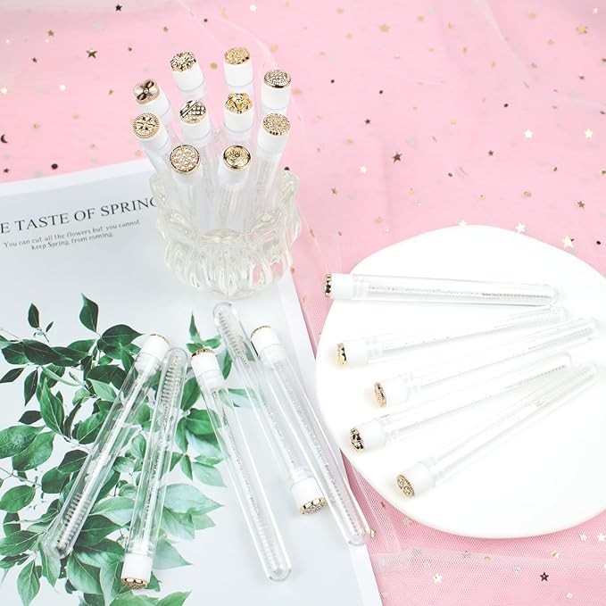 20pcs Mascara Wands Tube Reusable Lash Spoolies Eyelash Brush Tubes Spoolies Golden Metal Lash Extension Brushes Applicators Makeup Tools (Golden Metal-3-MIX)
