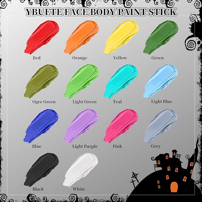 Ogre Green Face Body Painting Stick, Professional Green Full-coverage Cream Face Paint for Hunting Camo Halloween SFX Witch Shrek Cosplay Makeup, Washable Body Paint for Adult Carnival