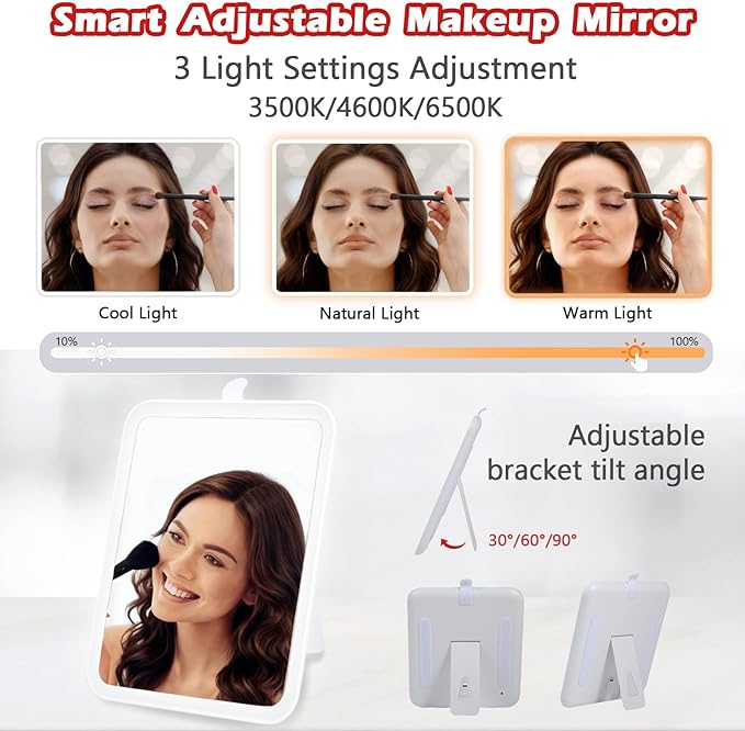 GIUWESOY Travel Makeup Bag with Light Up Mirror, Portable Makeup Bag with Led Light Women Waterproof Makeup Travel Case adjustable dividers Rechargeable Vanity Mirror with 3 Color Lights (Black)