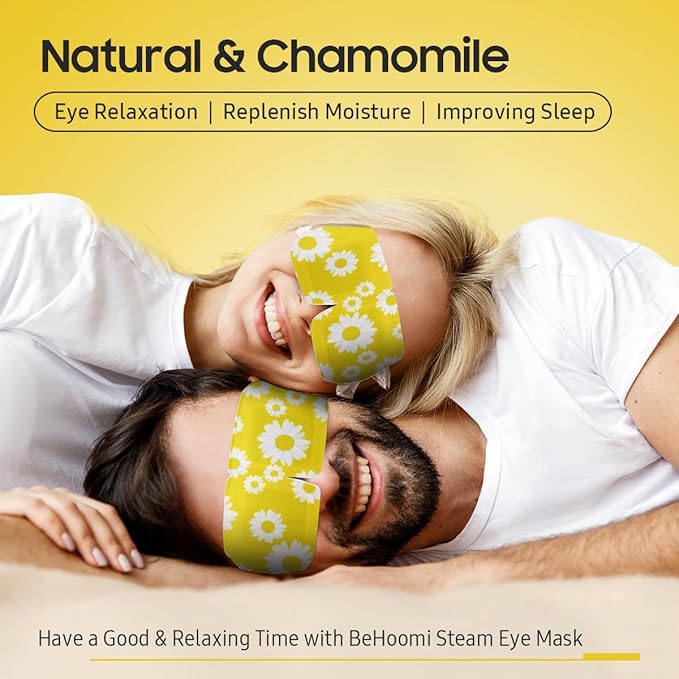 BeHoomi 20 Packs Steam Eye Mask, Heated Eye Mask Warm Compress for Eyes, Disposable Self Heating Steam Mask Sleep, Spa, Travel Essentials & Relaxation Gifts for Women, Stocking Stuffers (Chamomile)