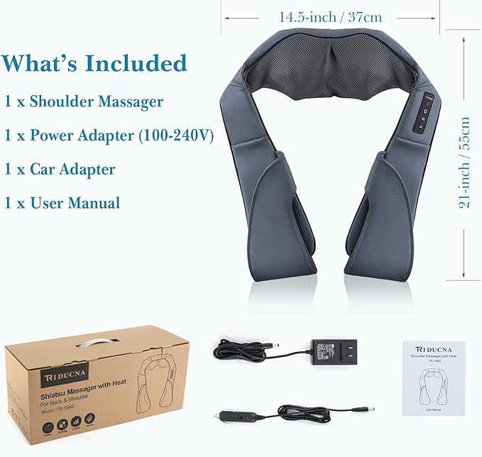TRIDUCNA Shiatsu Neck Back and Shoulder Massager with Heat - Electric Deep Tissue 3D Kneading Massage Pillow for Lower Back, Calf, Legs, Full Body Muscle Relaxation, Home, Office, and Car Use