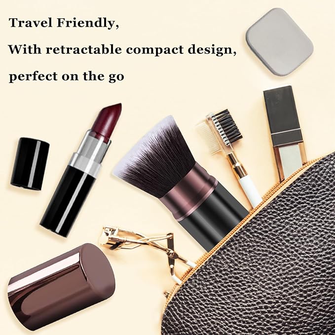 Keriloo Retractable Makeup Brush, Travel Kabuki Powder Foundation Makeup Brush Face Blush Brushes for Blending Liquid, Flawless Cosmetics, Bronzer, Buffing, Sunscreen,