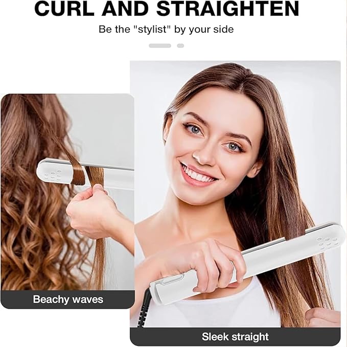 Dualglam Mini Dual-Purpose Curling Iron, 2025 New 2 in 1 Mini Curling Wand & Flat Iron Hair Straightener, Dual Glam Curling for Women for All Hair Types (White)