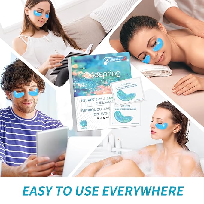 Onespring Eye Masks, Under Eye Patches for Puffiness, Retinol Collagen Eye Gel Pads, Reduce Wrinkles, Eye Bags & Dark circles - Face Mask Skincare, Anti Aging & Moisturizer, 24 Pairs