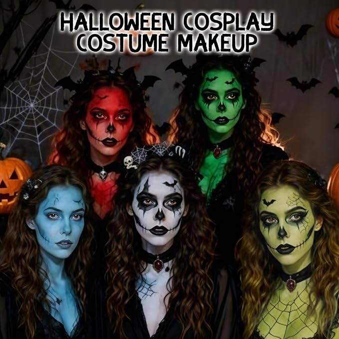 Halloween Makeup Kit for Witch, Complete SFX Costume Set with Green Face Paint, Witch Fake Nose, Water-Based Face Paint Set for Halloween Cosplay SFX Makeup, Costume Parties, Theater