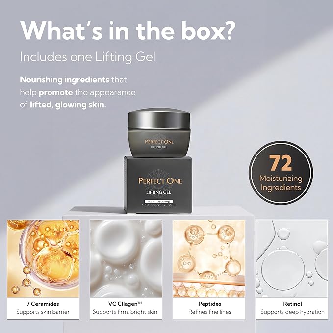 PERFECT ONE Lifting Gel – All-in-One Face Moisturizer & Anti-Aging Serum – With Collagen, Niacinamide, Retinol, VC & Hyaluronic Acid – Firms, Brightens, Hydrates, and Smooths Fine Lines, 50g