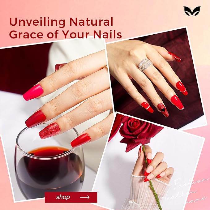 Morovan Red Nail Polish Set: Glitter Bright Burgundy Cherry Red Fingernail Polish Kit Shimmer Sparkle Air Quick Dry Nail Polish Pack for Manicure Holiday Party Valentine's Day Gift for Women Girls