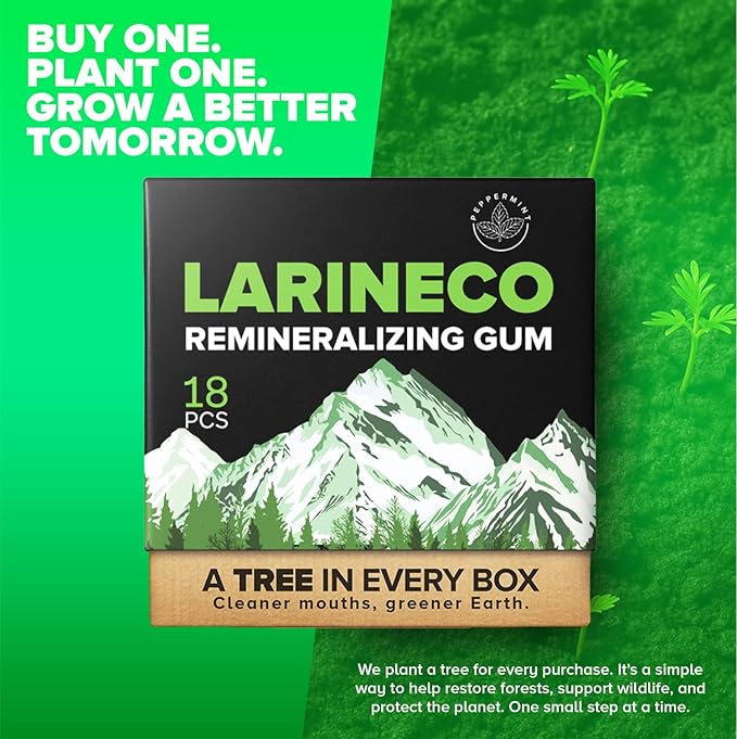 Larineco Remineralizing Gum with Nano Hydroxyapatite & Xylitol – Sugar-Free Xylitol Gum – Plastic-Free, Dye-Free, Aspartame-Free – Natural Base – 36 Pieces (18 Count (Pack of 2), Peppermint)