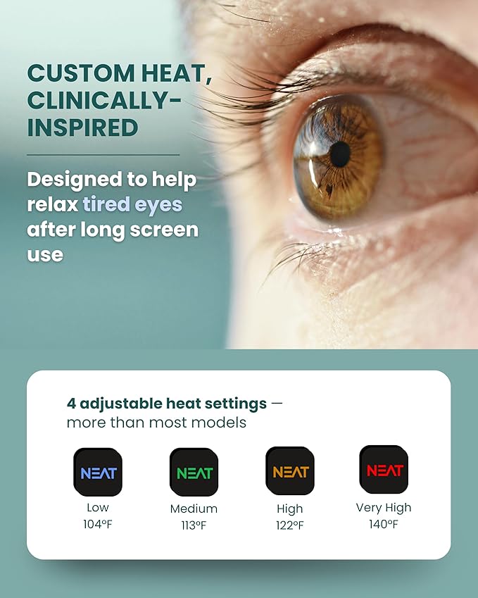 Neat Sunday Heated Eye Mask - Cordless Eye Mask for Dry & Tired Eyes - 4 Adjustable Temperature Settings - Rechargeable and Light Blocking, Washable Cover for Cleaning (Ocean Stone)