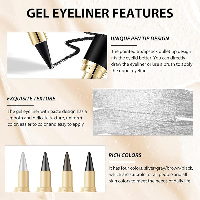 Ayky Long Wear Gel Eyeliner - Natural Black, Waterproof & Smudge-Proof Matte Gel Eyeliner (04# Black)