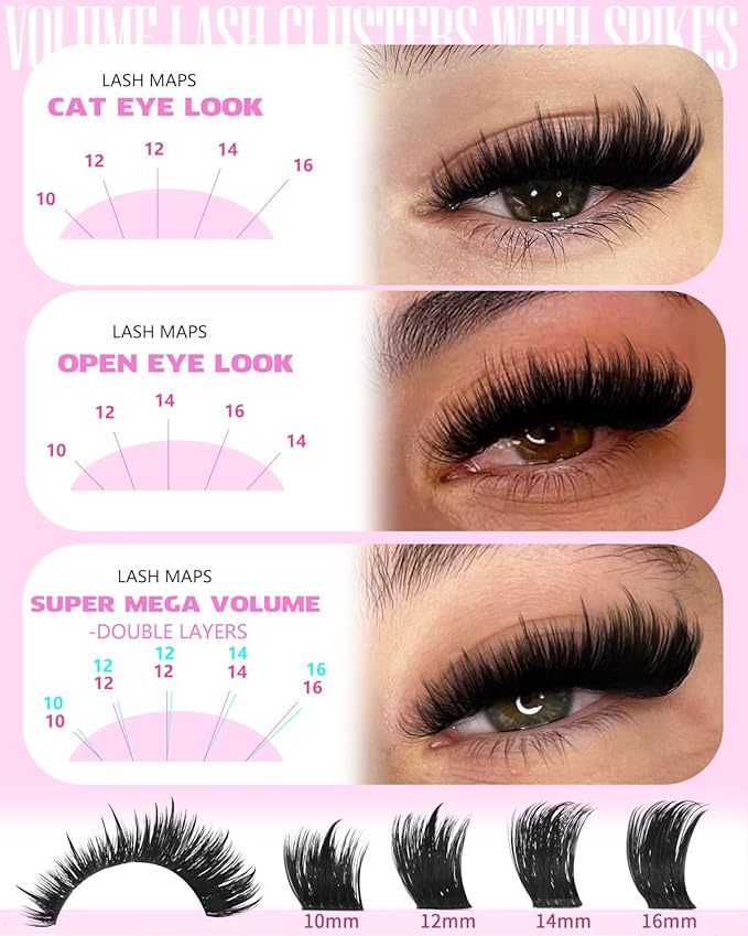 EYDEVRO Volume Lash Clusters with Spikes Full Thick Eyelash Clusters Wispy Fairy Lash Clusters 150 Pcs D Curvature 10-16mm Cluster Eyelash Extensions Spikes Cluster Lashes DIY Lash Extensions at Home