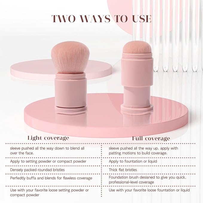 GUOXIAONIU Retractable Makeup Brush, Kabuki Powder brush, Premium Retractable Kabuki Brush, Travel Blush Brush for Bronzer, Setting and Powder Makeup, Essential Tools for Flawless Makeup Application