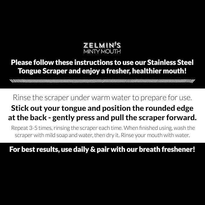 Zelmin's Tongue Scraper – Dual-Handle Tongue Cleaner for Odor-Free Breath Before Meetings, Meals, Flights & Dates – Durable Rust-Resistant Oral Hygiene Tool