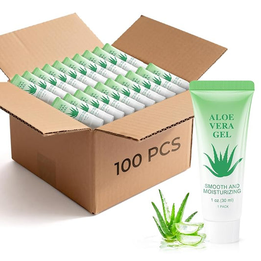 Travel Size Aloe Vera Gel Bulk Mini Natural Organic Aloe Vera Lotion, Individually Wrapped Moisturizer Soothing After Sun Aloe Cream for Face Body Skin Care Outdoor Vacation 1 Fl Oz (Pack of 100)