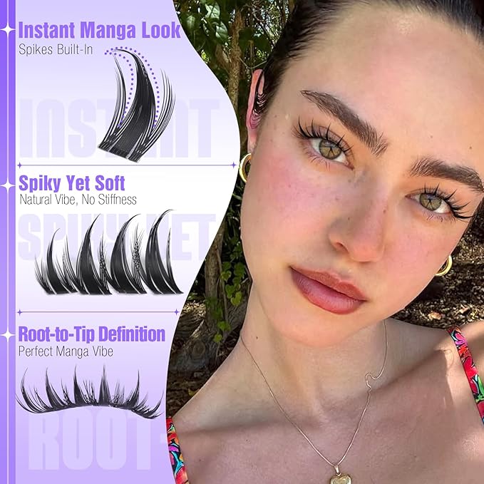 Yawamica Manga Lash Clusters Spiky Eyelash Clusters Wispy Lash Extensions 10-16mm Fairy Individual Lashes C Curl DIY Anime Lashes for Cosplay & Daily Wear