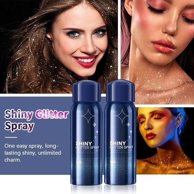Body Glitter Spray, Perfect Body Shiny for Music Festival Rave Stage Makeup Hair and Face Shimmer Glitter Spray. 2.11 Oz