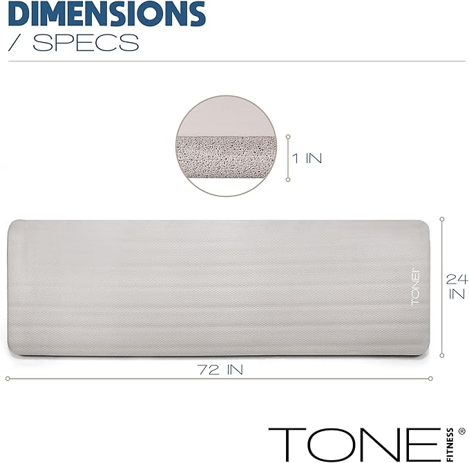 Tone Fitness 1-Inch Thick Yoga Mat | High-Density, Non-slip Exercise Mat with Carrying Strap for Yoga, Pilates, & Home Gym Workouts | Multiple Options