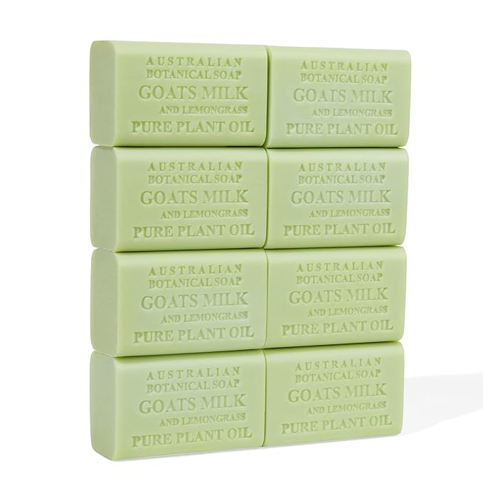 Australian Botanical Soap, Goat Milk Soap and Lemongrass, 6.6 oz. Bars, Triple Milled Body Cleanser, Made in Australia with African Shea Butter and Native Goat Milk, All Skin Types, Pack of 8