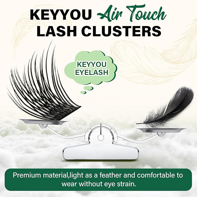 Lash Clusters 144pcs Individual Lashes D Curl 12mm Eyelash Clusters KEYYOU Air Touch Cluster Lashes Super Lightweight Soft Wispy Comfortable Easy DIY at Home(Air01-D-12mm)